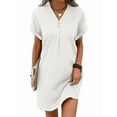thumbnail image 1 of Women Button Down Shirt Dresses Summer Cotton Linen Dress V-Neck Mini Dress Casual Short Sleeve Loose Tunic Dresses White L, 1 of 5