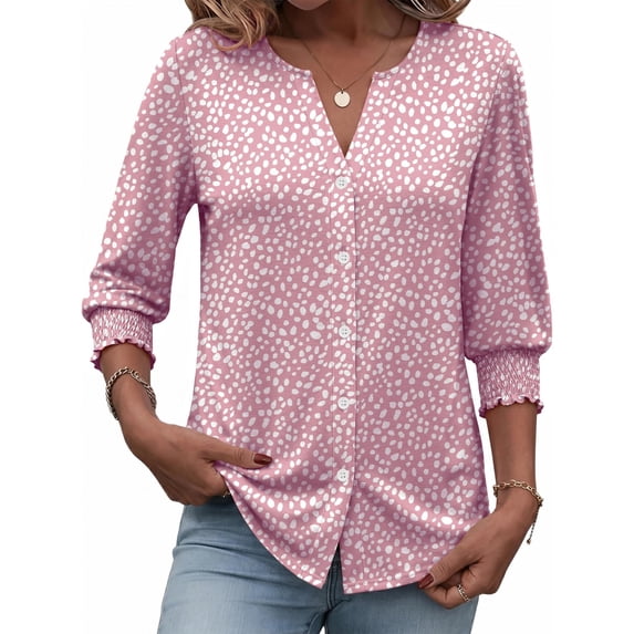 Women Button Down Shirts Casual 3/4 Length Sleeve Tops Summer Fall Fashion Dressy Business Blouses, S-2XL