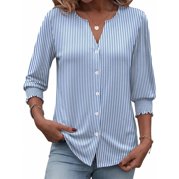 Women Button Down Shirts Casual 3/4 Length Sleeve Tops Summer Fall Fashion Dressy Business Blouses, S-2XL