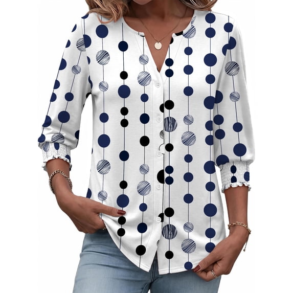 Women Button Down Shirts Casual 3/4 Length Sleeve Tops Summer Fall Fashion Dressy Business Blouses, S-2XL