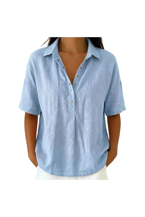Women Button Down Shirts Cotton Linen Blouses Loose Fit Fashion Clothes for Beach Vacation Going Out Comfy Tees