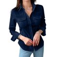 thumbnail image 1 of Women Button Down Shirts Long Sleeve Collared Office Work Blouses Beach Tops with Pockets Dark Blue M, 1 of 8