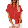 thumbnail image 1 of Women Button Down Shirts Short Sleeve Cotton Linen Shirt Tops Loose Fitting Collared Gauze Blouse Summer Clothing, 1 of 5