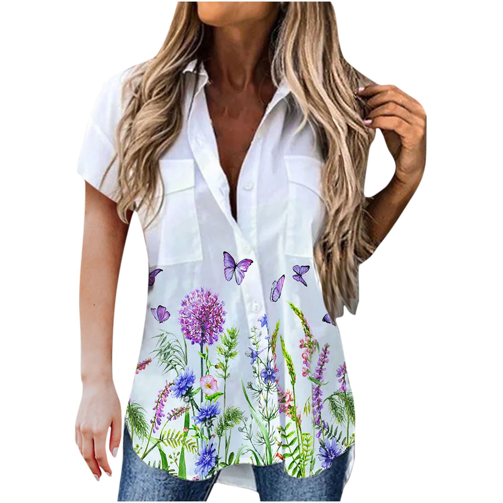 TINSTREE Women's V-Neck Button Blouse - Casual Tunic Top For Leggings & Everyday Wear