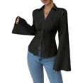 thumbnail image 1 of Women Button Down Shirts Striped Long Sleeve Collared Casual Work Blouses Tops Trendy Outfits Black S, 1 of 7