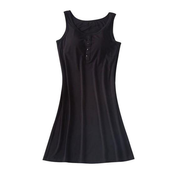 Women Button Down Sleeveless Nightgown Soft Modal Tank Nightshirts with Built in Bra Comfy Pajamas Dress Nighties