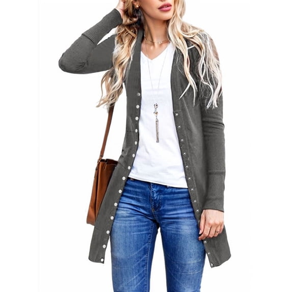 Women Button Down Solid Color Cardigan