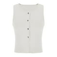 thumbnail image 1 of Women Button Down Tank Top Ribbed Summer Plain Vest Tops Slim Fit Open Front Sleeveless O Neck Crop Shirt, 1 of 4