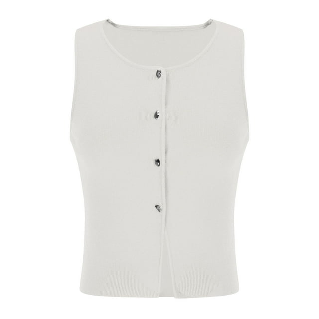 Women Button Down Tank Top Ribbed Summer Plain Vest Tops Slim Fit Open Front Sleeveless O Neck Crop Shirt