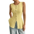 thumbnail image 1 of Women Button Down Tank Top Ribbed Summer Vest Tops Slim Fit Open Front Sleeveless Crop Shirt Yellow M, 1 of 7