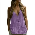 thumbnail image 1 of Women Button Down Tank Tops Summer Vintage Cotton Linen Sleeveless V Neck Shirts Casual Loose Vest Tops with Pockets, 1 of 6
