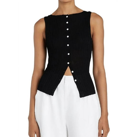 Women Button Down Vest Ribbed Sleeveless Cardigan Tank Top Y2k Crewneck Slim Fit Knit Vest Tops Going Out Crop Top