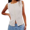 thumbnail image 1 of Women Button Down Vest Ribbed Sleeveless Cardigan Tank Top Y2k Crewneck Slim Fit Knit Vest Tops Going Out Crop Top White L, 1 of 7