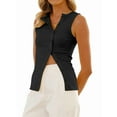thumbnail image 1 of Women Button Down Vest Ribbed Summer Tank Tops Button Up Open Front Rib Shirt Sleeveless Slim Dressy Top Fashion Black S, 1 of 7