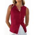 thumbnail image 1 of Women Button Down Vest Ribbed Summer Tank Tops Button Up Open Front Rib Shirt Sleeveless Slim Dressy Top Fashion Red M, 1 of 7