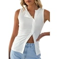 thumbnail image 1 of Women Button Down Vest Ribbed Summer Tank Tops Button Up Open Front Rib Shirt Sleeveless Slim Dressy Top Fashion White M, 1 of 9