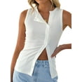thumbnail image 1 of Women Button Down Vest Ribbed Summer Tank Tops Button Up Open Front Rib Shirt Sleeveless Slim Dressy Top Fashion White M, 1 of 8