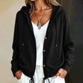 thumbnail image 1 of Women Button Hooded Sweatshirt Jacket Soft Lightweight Hoodies Cardigan with Drawstring Hem Side Pockets Loose Fitting Casual Daily Outwear Black M, 1 of 7