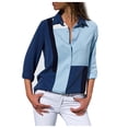 thumbnail image 1 of Women Button Long Sleeve Lapel Striped Tops with Pockets Women's Long-Sleeved olid Color Stitching Chiffon Shirt Top Casual V Neck Button Down Shirts Stand-up Collar Zipper Long-sleeved Sweatshirt, 1 of 6