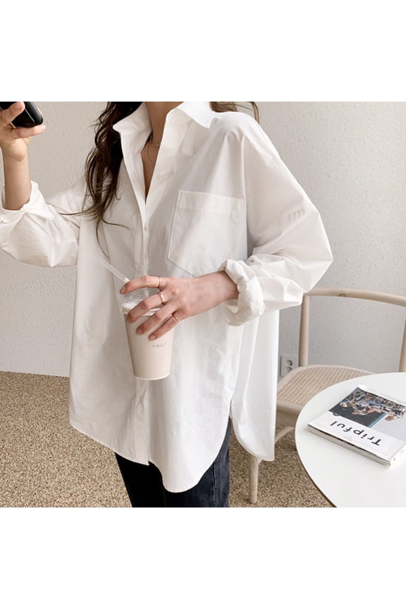 Women Button Down Shirts Drop Shoulder Oversized Blouse Long Sleeve Boyfriend Dress Shirt With Pockets Beat Selling Womens Clothes Womens Baseball Long Sleeve Poplin Shirt Women Womens Long Sleeve