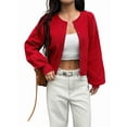 thumbnail image 1 of Women Button Up Cardigan Fall Trendy Crew Neck Long Sleeve Knit Cropped Sweater Jacket Red XL, 1 of 5