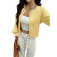 thumbnail image 1 of Women Button Up Cardigan Fall Trendy Crew Neck Long Sleeve Knit Cropped Sweater Jacket Yellow XL, 1 of 5