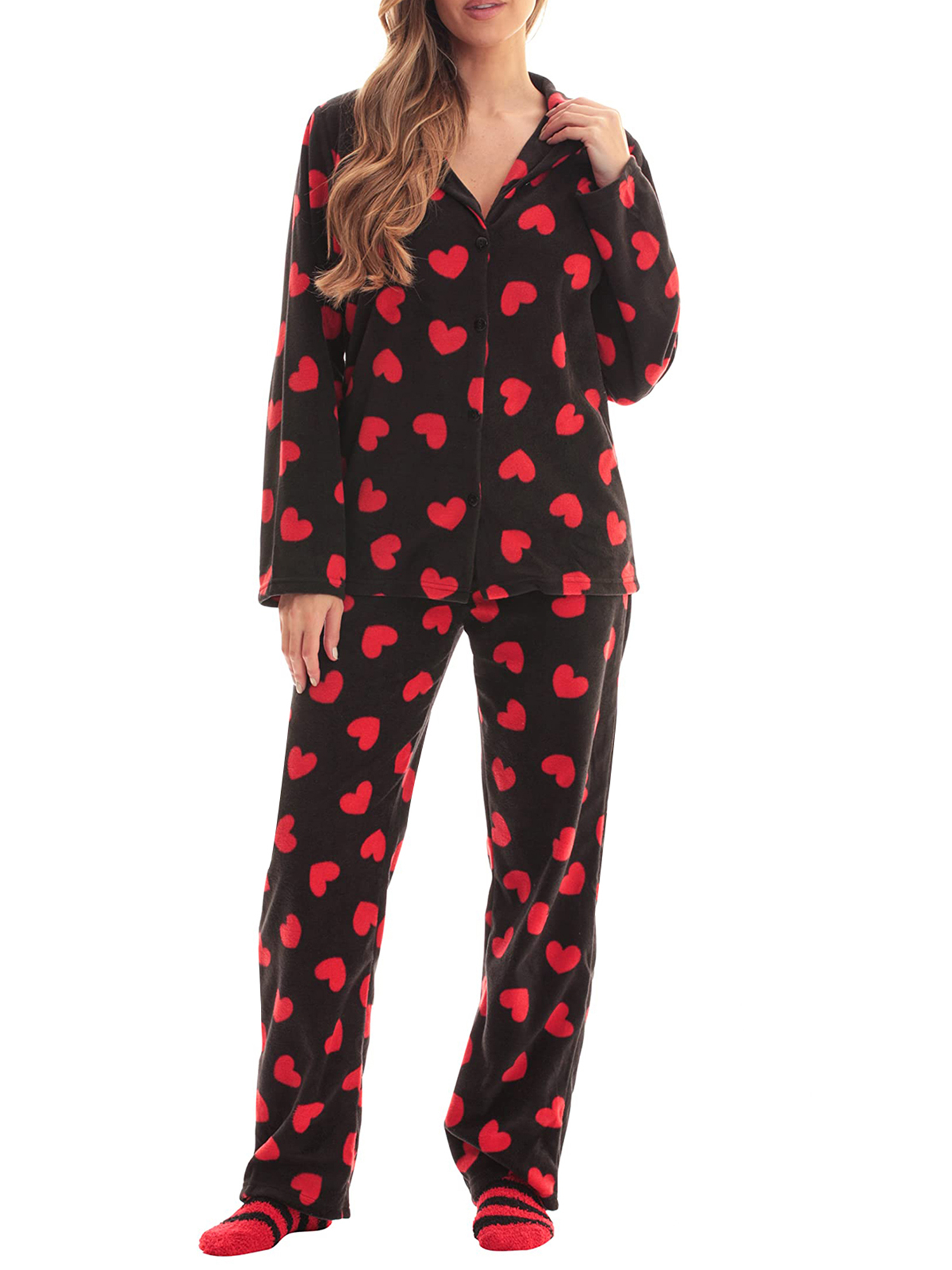 Women Button Up Pajama Set Long Sleeve Shirt Tops and Pajama Pants Soft