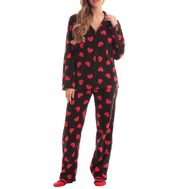 Women Button Up Pajama Set Long Sleeve Shirt Tops and Pajama Pants Soft