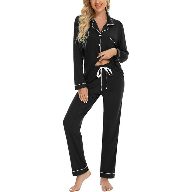 Women Button Up Pajama Set Long Sleeve Shirt and Pajama Pants Soft Pjs