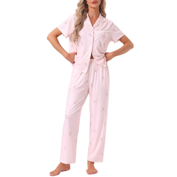 Women Button Up Pajama Sets Short Sleeve Shirt Long Pants Lounge Set Sleepwear 2026 S White