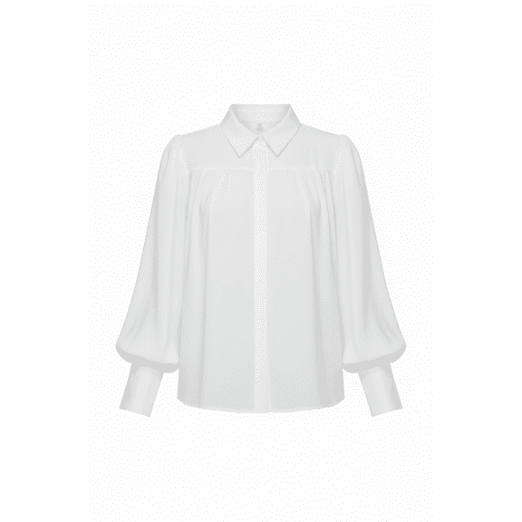 Women Button Up Ruched Puff Sleeve Shirt Office Blouse Long Sleeve Dress Shirt