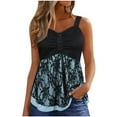 thumbnail image 1 of Women Button V Neck Lace Double Layer Tank Tops Summer Loose Fit Flowy Sleeveless Shirts Casual Blouses Tunic Top Tees Light Blue,2XL, 1 of 6