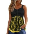 thumbnail image 1 of Women Button V Neck Lace Double Layer Tank Tops Summer Loose Fit Flowy Sleeveless Shirts Casual Blouses Tunic Top Tees Yellow,XL, 1 of 6