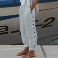 thumbnail image 1 of Women Buttons Solid Pants High Waisted Wide Leg Pants Fashion Drawstring Elastic Trousers Comfy Straight Leg Long Pants With Pockets Womens Work Bottoms Tan Linen Pants Women Stretchy Yoga Casual, 1 of 5