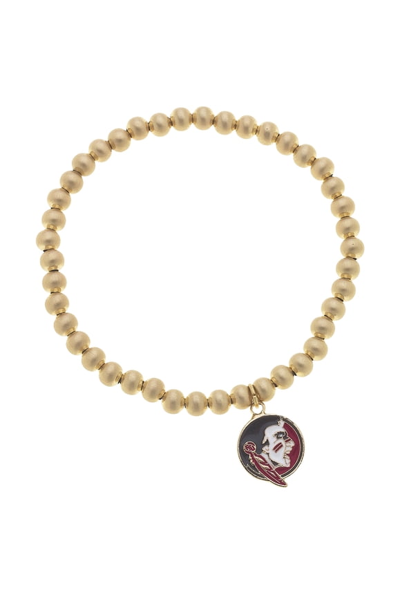 Women' CANVAS Style Florida State Seminoles Enamel Logo Ball Bead Stretch Bracelet