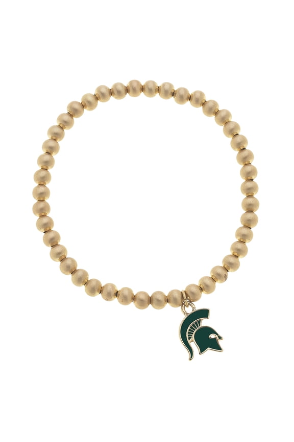 Women' CANVAS Style Michigan State Spartans Enamel Logo Ball Bead Stretch Bracelet