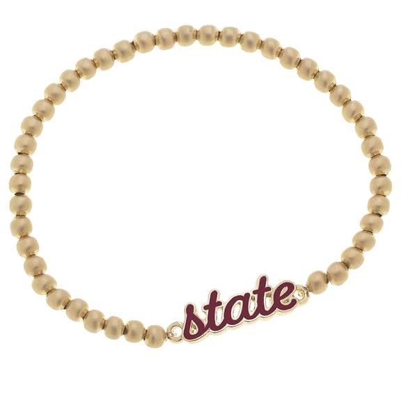 Women' CANVAS Style Mississippi State Bulldogs Enamel Script Ball Bead Stretch Bracelet