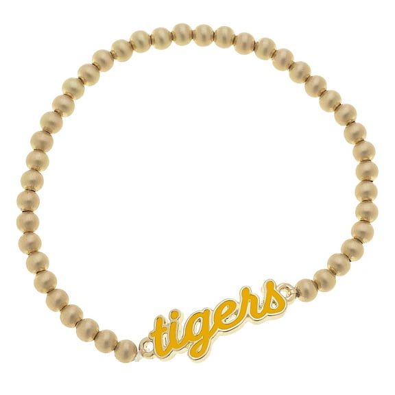 Women' CANVAS Style Missouri Tigers Enamel Script Ball Bead Stretch Bracelet