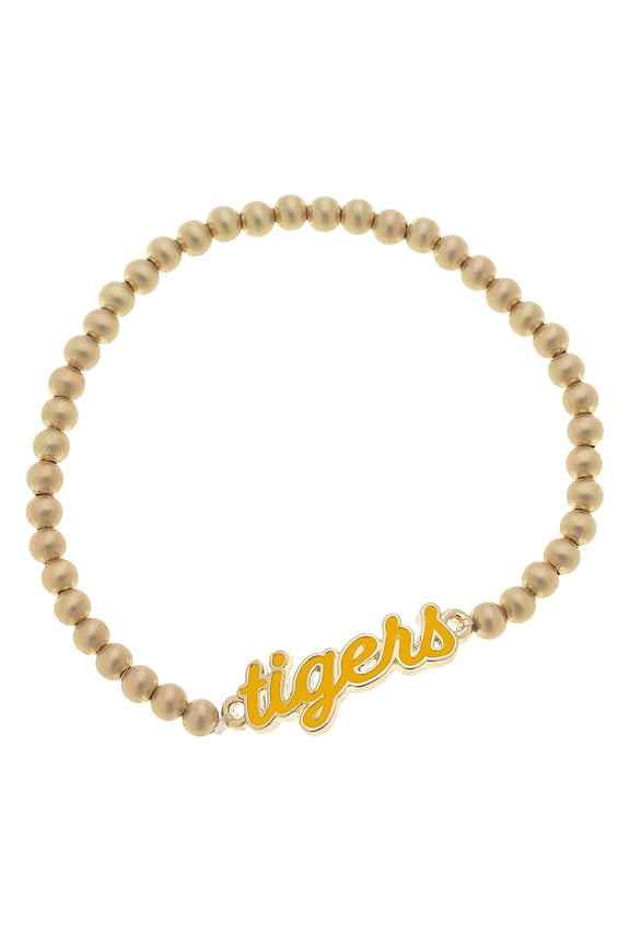 Women' CANVAS Style Missouri Tigers Enamel Script Ball Bead Stretch Bracelet
