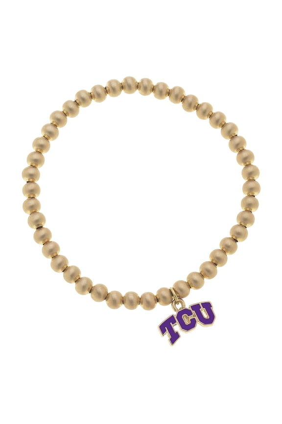 Women' CANVAS Style TCU Horned Frogs Enamel Logo Ball Bead Stretch Bracelet