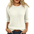 thumbnail image 1 of Women Cable 3/4 Sleeve Knit Sweaters Trendy Sweater Lightweight Crewneck Soft Pullovers,L, 1 of 5