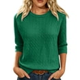 thumbnail image 1 of Women Cable 3/4 Sleeve Knit Sweaters Trendy Sweater Lightweight Crewneck Soft Pullovers,XL, 1 of 5