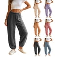 thumbnail image 1 of Women Cable Fleece Jogger Sleep Pants Elastic Drawstring Waist Soft Warm Loose Breathable Solid Loungewear Bottoms Timeless Basic Pajama Pants for All Age Ladies, 1 of 6