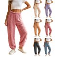 thumbnail image 1 of Women Cable Fleece Jogger Sleep Pants Elastic Drawstring Waist Soft Warm Loose Breathable Solid Loungewear Bottoms Timeless Basic Pajama Pants for All Age Ladies, 1 of 6