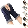 thumbnail image 1 of Women Cable Knit Gloves Fleece Lined Fingerless Gloves with Thumbhole Warm Arm Sleeves Winter Mittens Dark Gray Free, 1 of 4