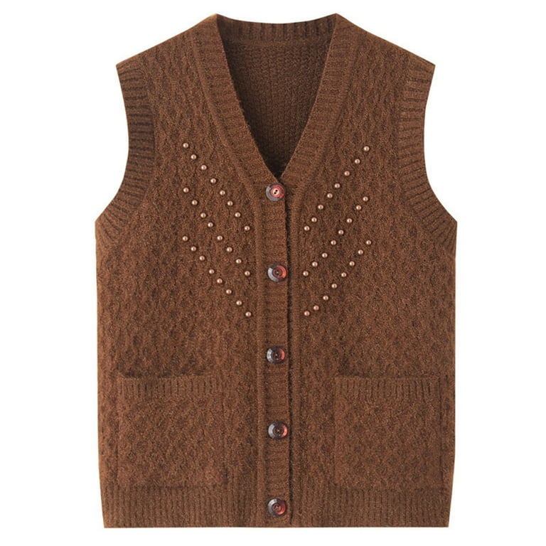 Women Cable Knit Sweater Vests Buttons Down Sleeveless Classic Cardigan Vests with Pockets Outwear Walmart