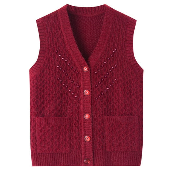 Women Cable Knit Sweater Vests Buttons Down Sleeveless Classic Cardigan Vests with Pockets Outwear