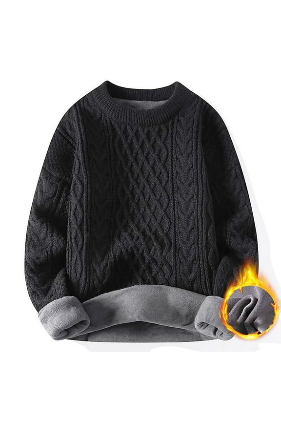 Women Cable Knit Vintage Sweater Loose Casual Thick Warm Knitted Sweater Unisex Woven Crewneck Knitted Fall Winter Clothes (Black,XX-Large)