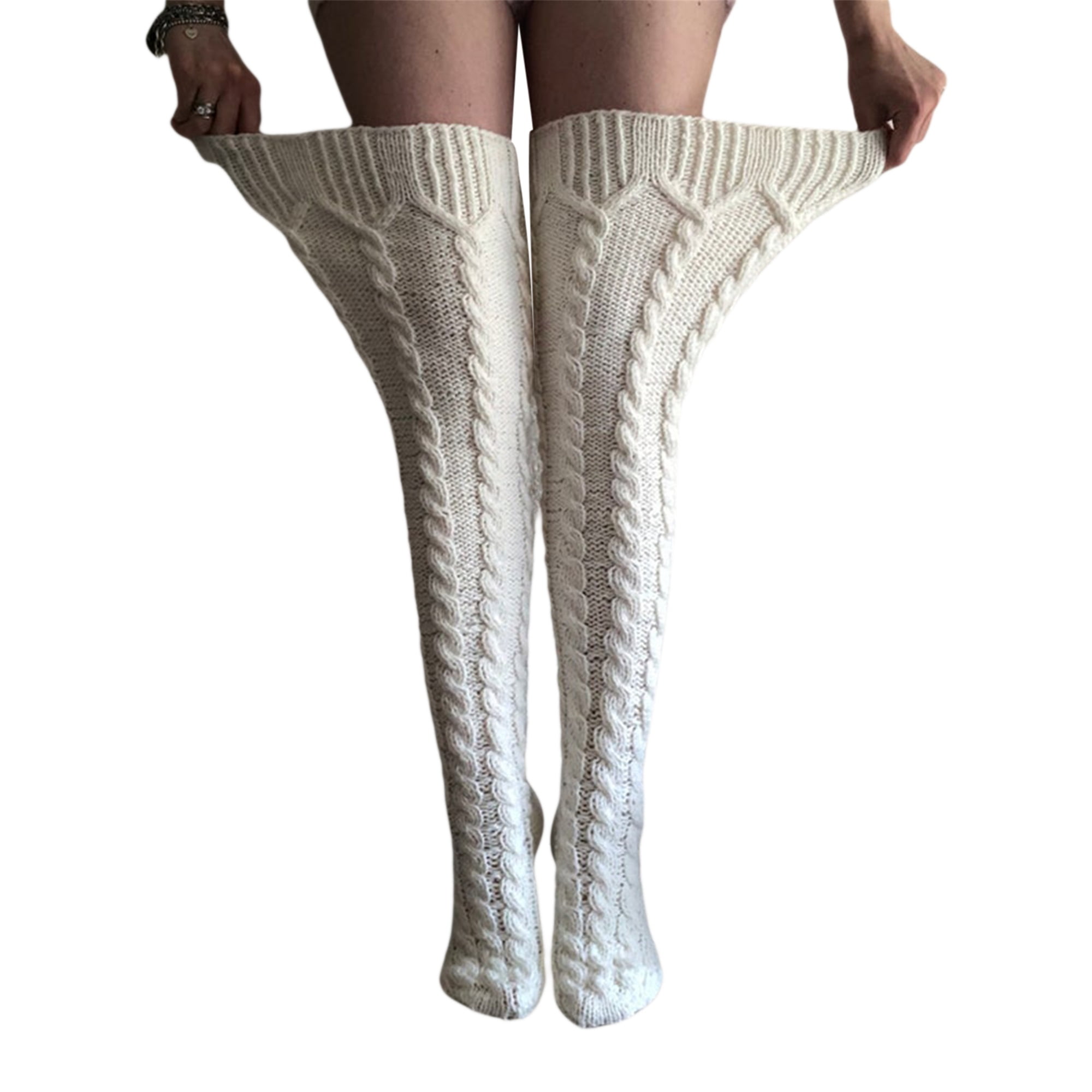 Women Cable Knitted Long Stockings Fashion Thigh High Boot Socks ...