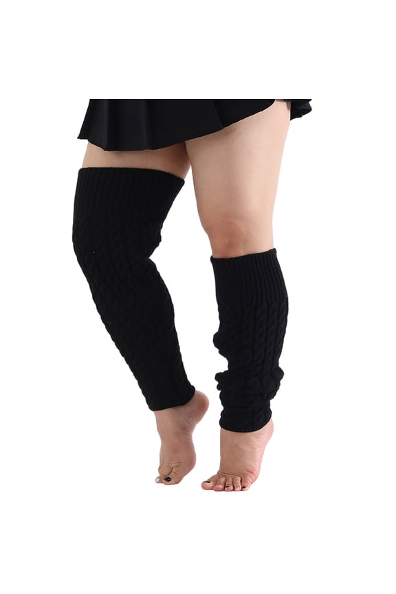 Women Cable Knitted Thigh High Leg Warmers Pluses Size Over Knee Highs Footless Socks Warm Boot Stocking for Thick Thigh